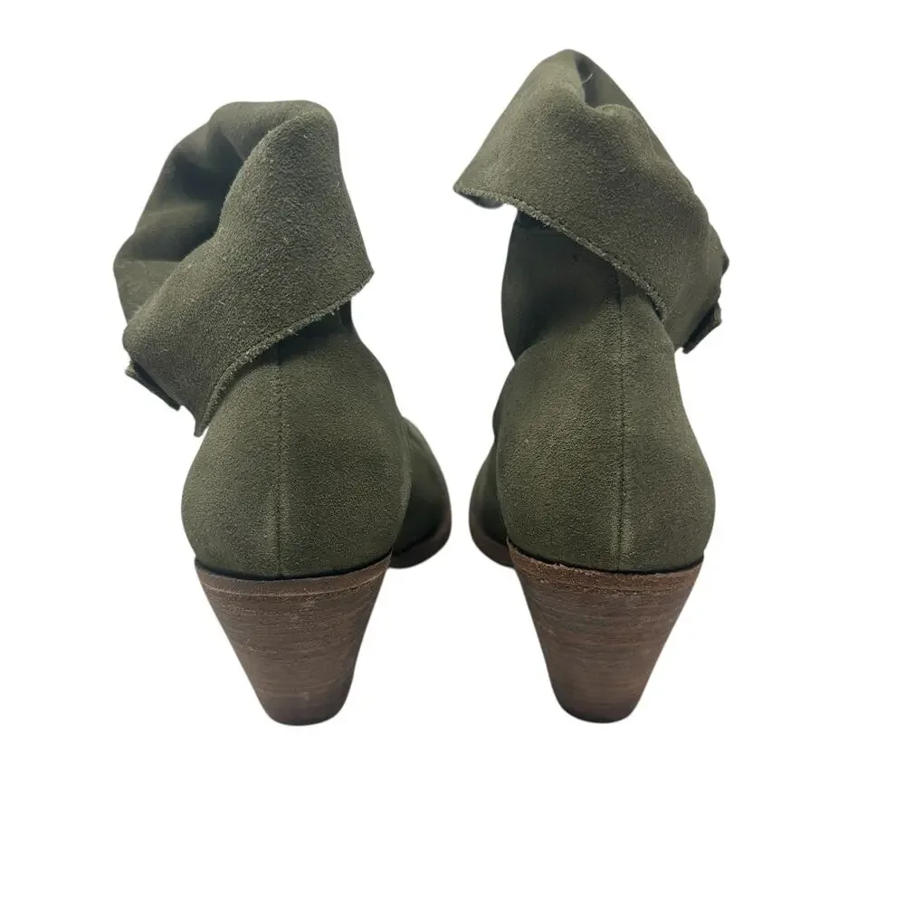 Alice + Olivia Caden Booties Boots Heeled Suede Olive Green Size‎ 40 US 10